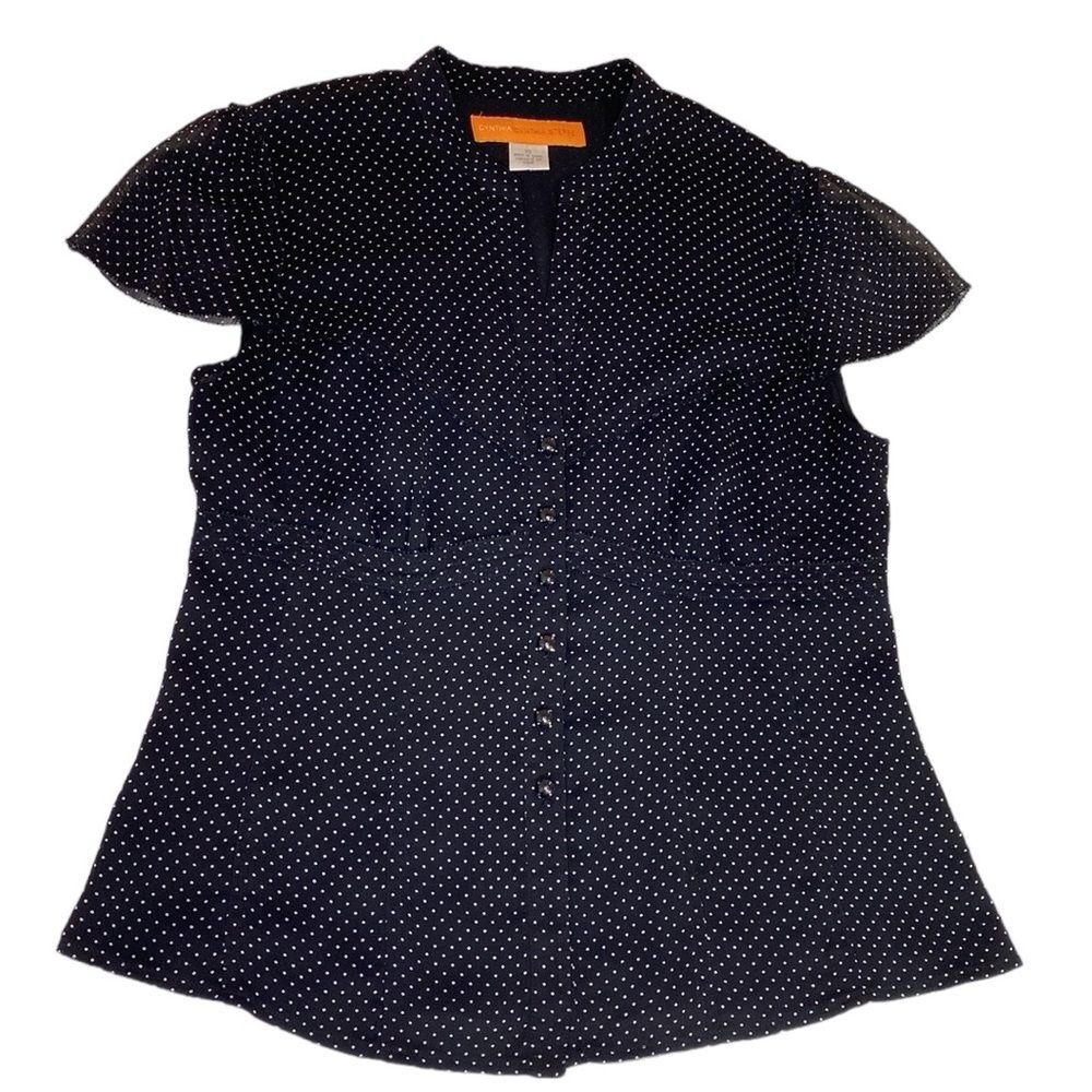 Cynthia Steffe Short Sleeve Black & White Polka Dot Semi Sheer Blouse Size - 10